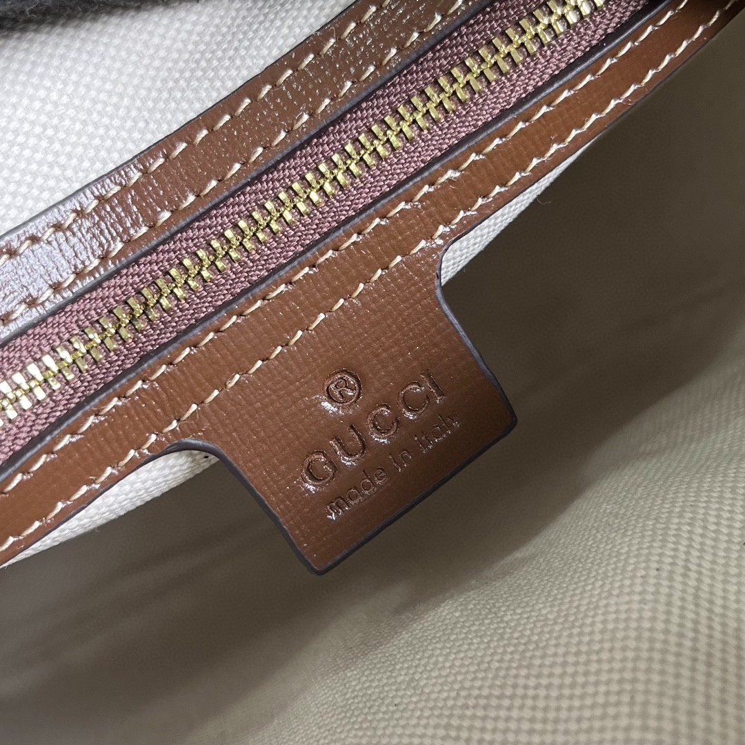 原厂皮 GUCCI 古驰 互扣式双G椭圆形标牌帆布拼皮革 邮差包 斜挎包 单肩包 棕色 696012-92THG-8563