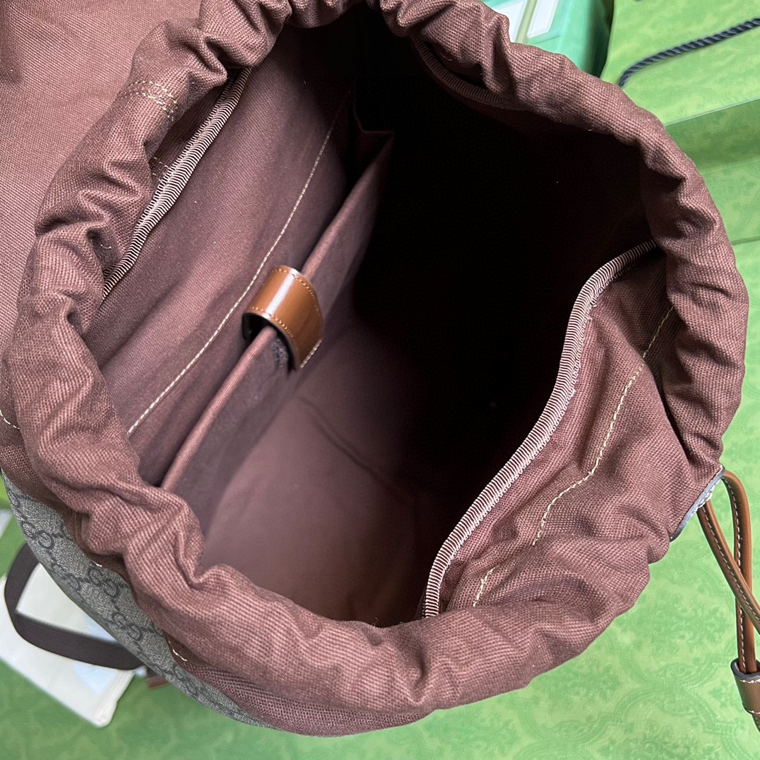 原厂皮 GUCCI 古驰 老花Logo翻盖大容量 书包 双肩包 背包 棕色 696013-97S9G-8405