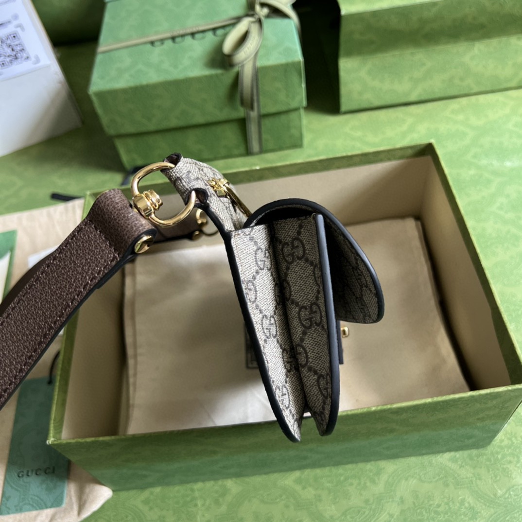 原厂皮 GUCCI 古驰 Blondie 复古老花满印金色Logo饰面帆布拼皮革 腰包 斜挎包 单肩包 棕色 718154-UULBG-8442