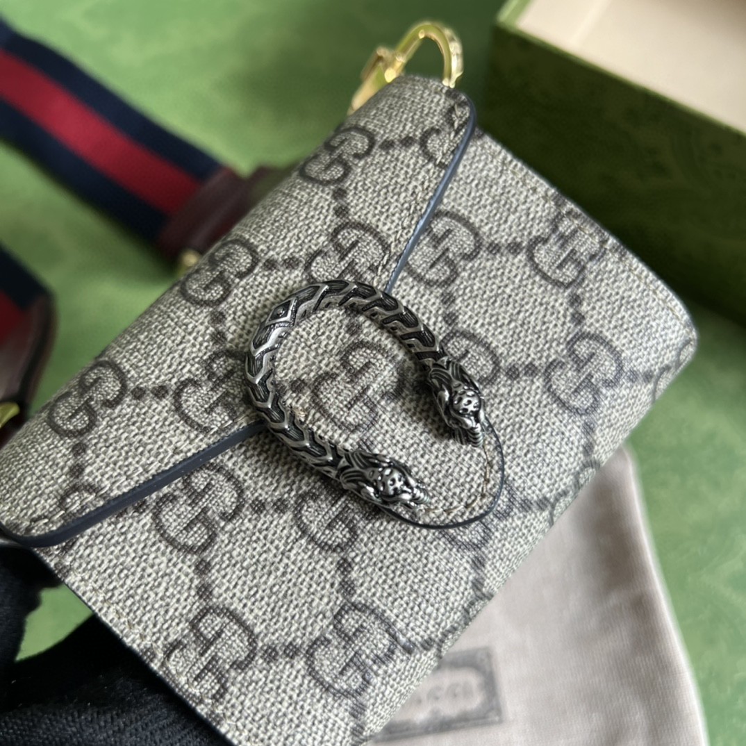 原厂皮 GUCCI 古驰 Dionysus 老花Logo按扣闭合帆布 迷你包 斜挎包 单肩包 棕色 696804-UI1MX-8852