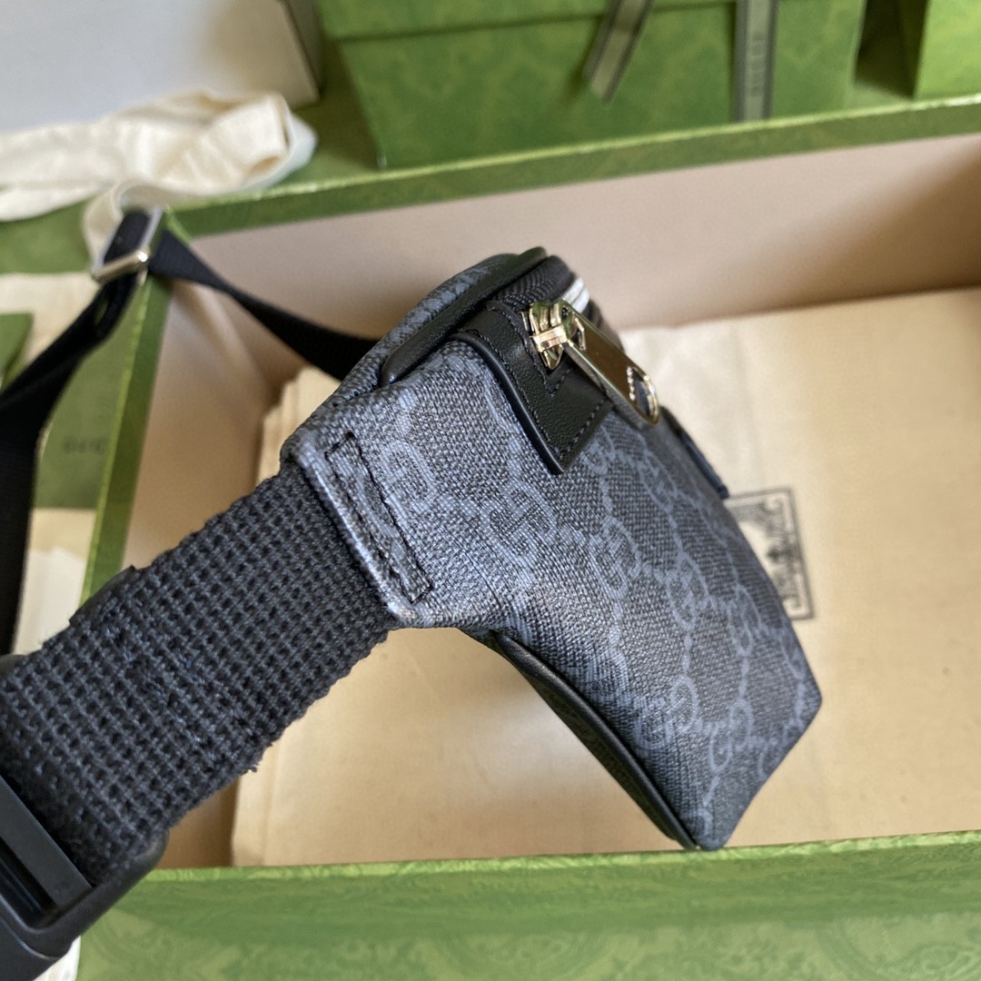 原厂皮 GUCCI 古驰 老花Logo字母印花帆布拼皮革 腰包 胸包 斜挎包 单肩包 黑色  675181