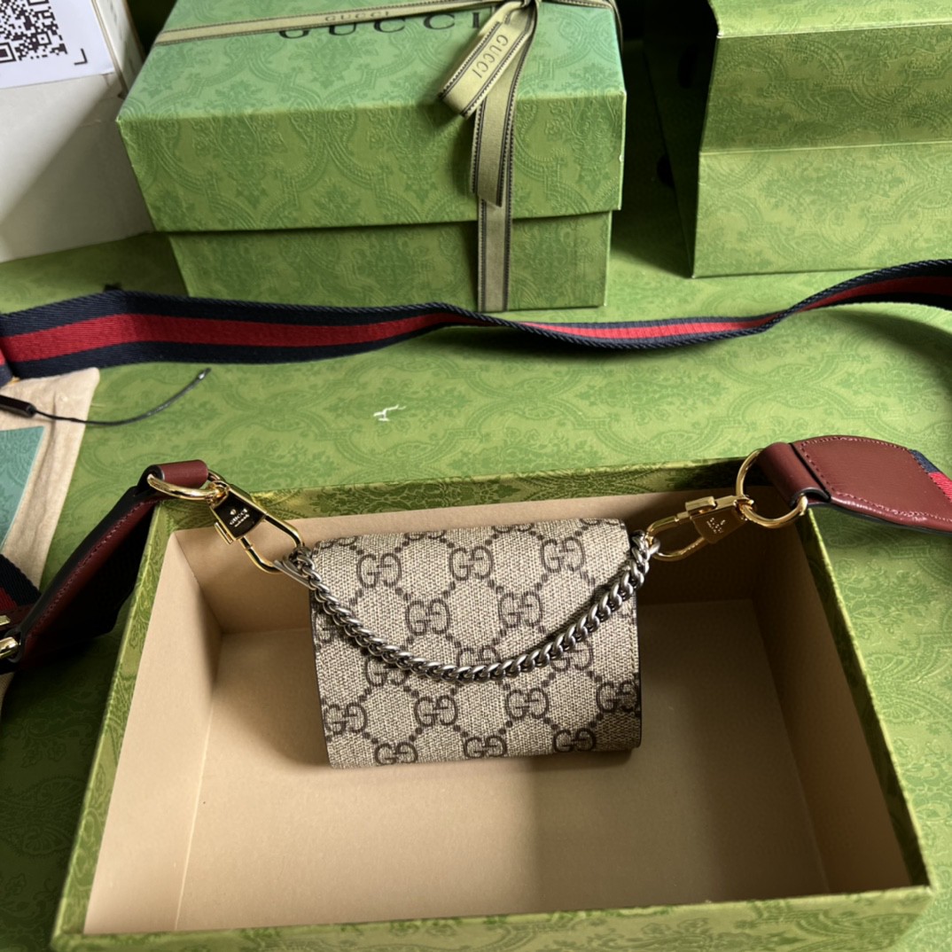 原厂皮 GUCCI 古驰 Dionysus 老花Logo按扣闭合帆布 迷你包 斜挎包 单肩包 棕色 696804-UI1MX-8852