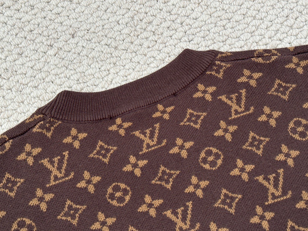 LOUIS VUITTON 路易威登 FW23 Logo字母涂鸦满印圆领休闲 针织衫 长袖 套头 男款 棕色 1ABXYW