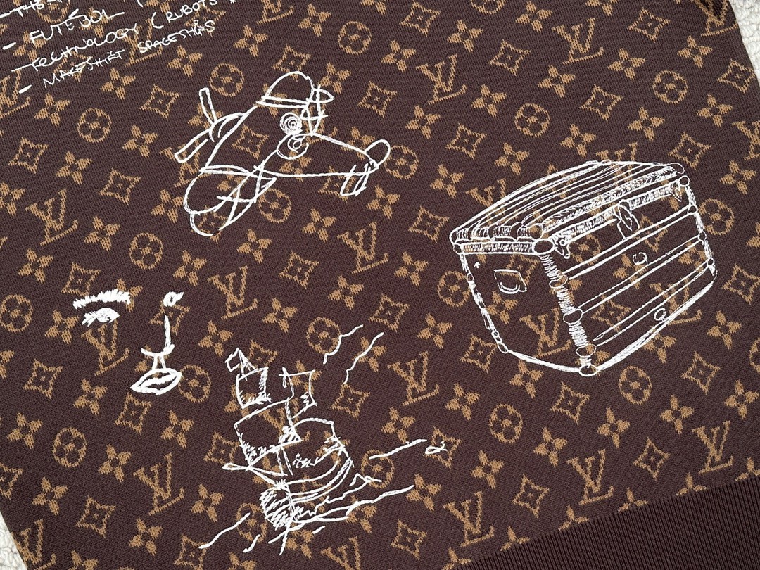 LOUIS VUITTON 路易威登 FW23 Logo字母涂鸦满印圆领休闲 针织衫 长袖 套头 男款 棕色 1ABXYW