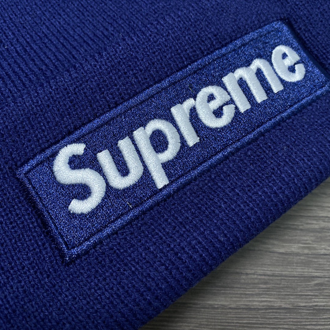 Supreme Week 16 New Era Box Logo Beanie 联名款 徽标刺绣装饰 绒线帽 毛线帽 帽子 男女同款 情侣款 蓝色 SUP-FW21-404