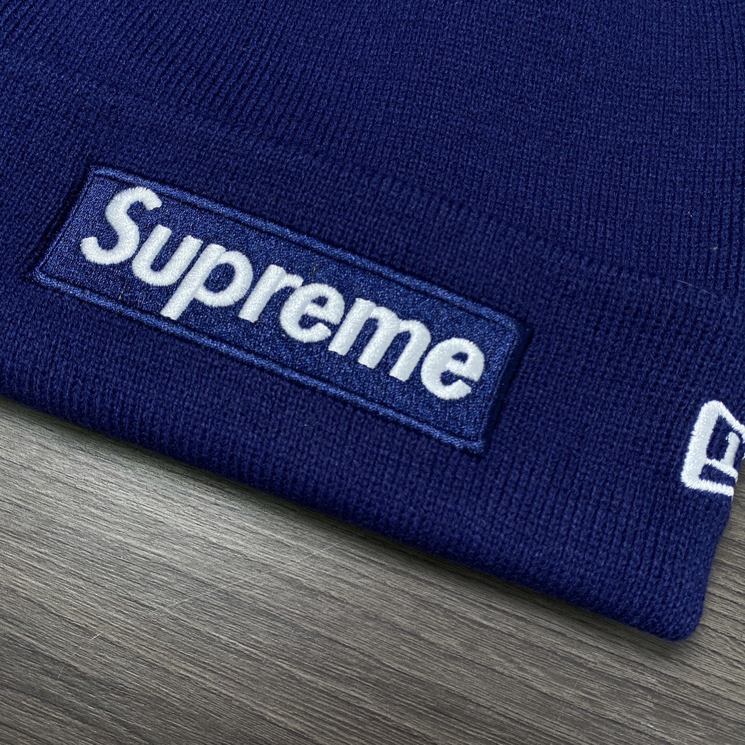 Supreme Week 16 New Era Box Logo Beanie 联名款 徽标刺绣装饰 绒线帽 毛线帽 帽子 男女同款 情侣款 蓝色 SUP-FW21-404