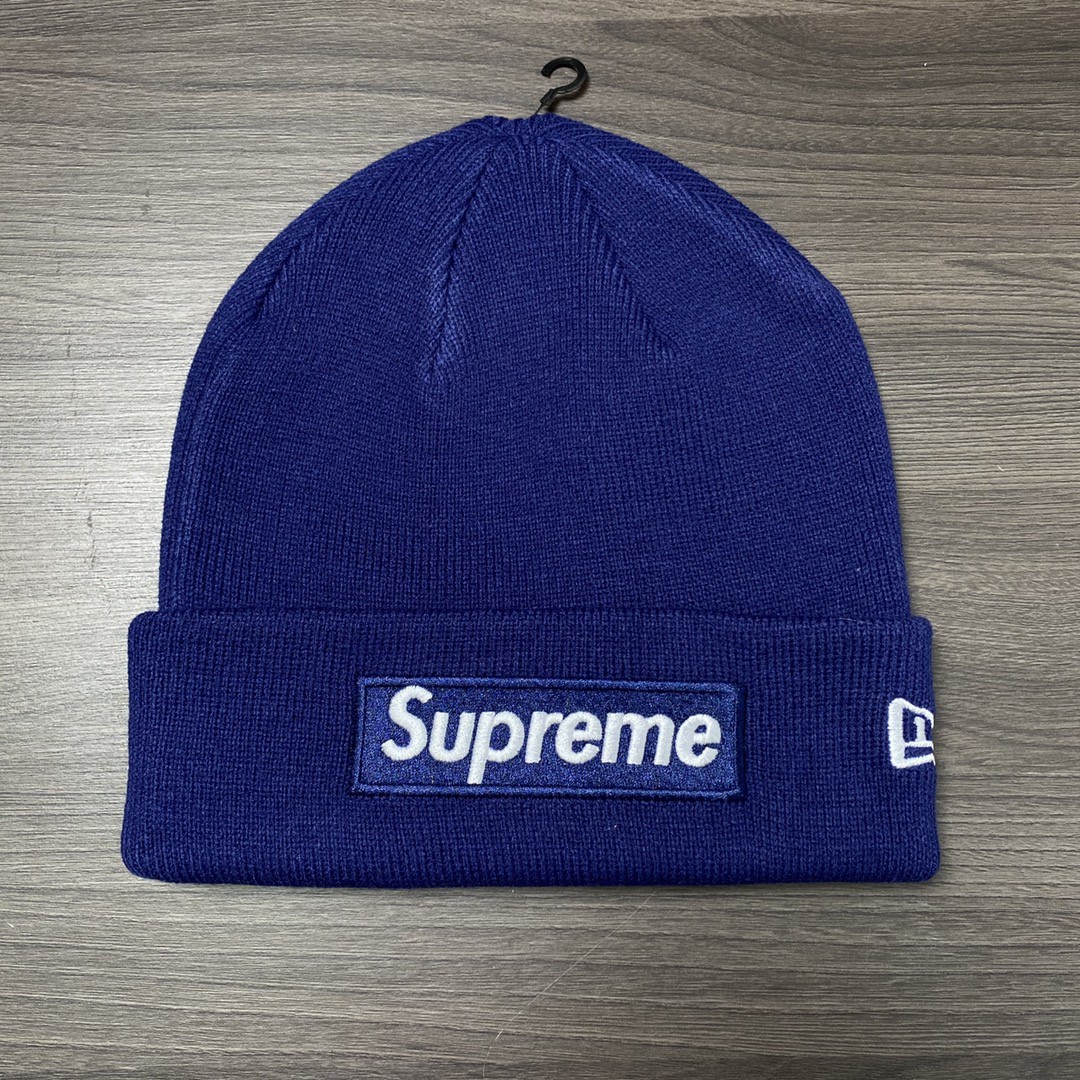 Supreme Week 16 New Era Box Logo Beanie 联名款 徽标刺绣装饰 绒线帽 毛线帽 帽子 男女同款 情侣款 蓝色 SUP-FW21-404