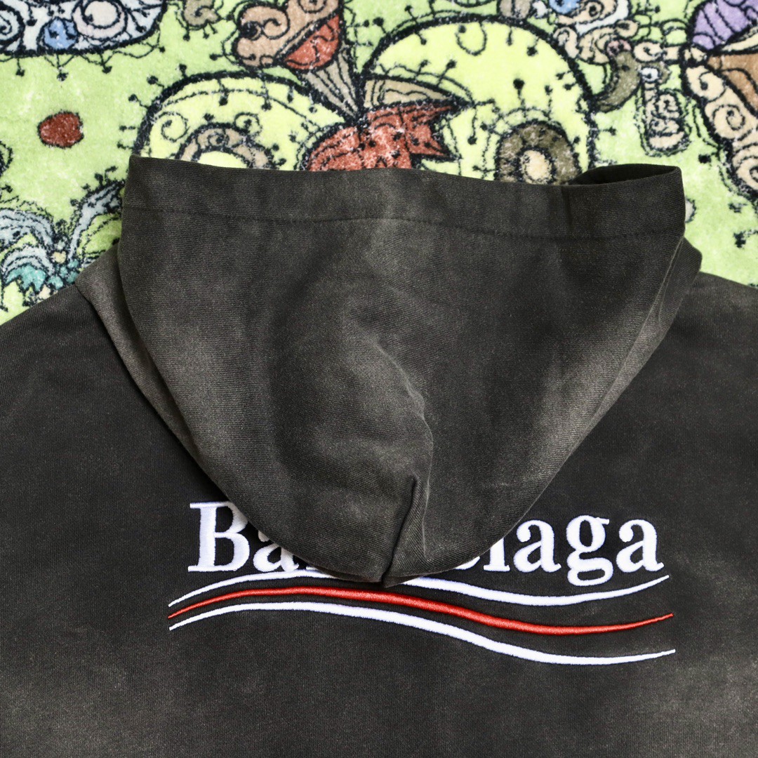 Balenciaga 巴黎世家 波浪字母刺绣Logo 扎染连帽拉链卫衣 宽松 男女同款 黑色