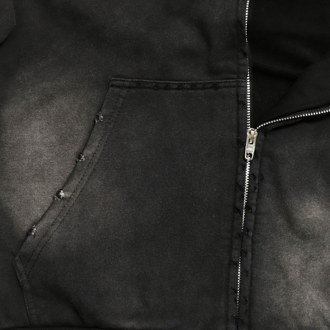 Balenciaga 巴黎世家 波浪字母刺绣Logo 扎染连帽拉链卫衣 宽松 男女同款 黑色