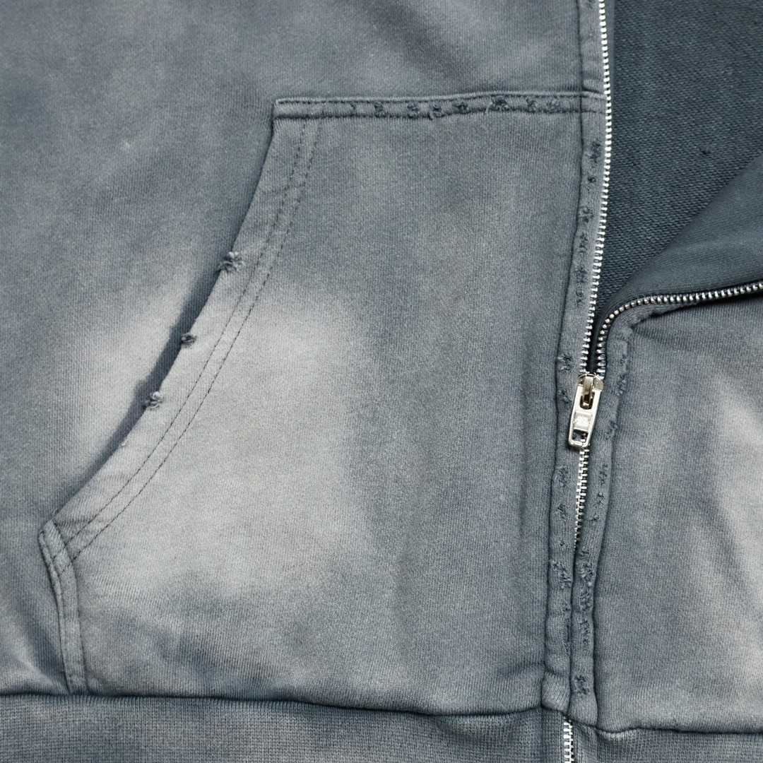 Balenciaga 巴黎世家 波浪字母刺绣Logo 扎染连帽拉链卫衣 宽松 男女同款 灰色