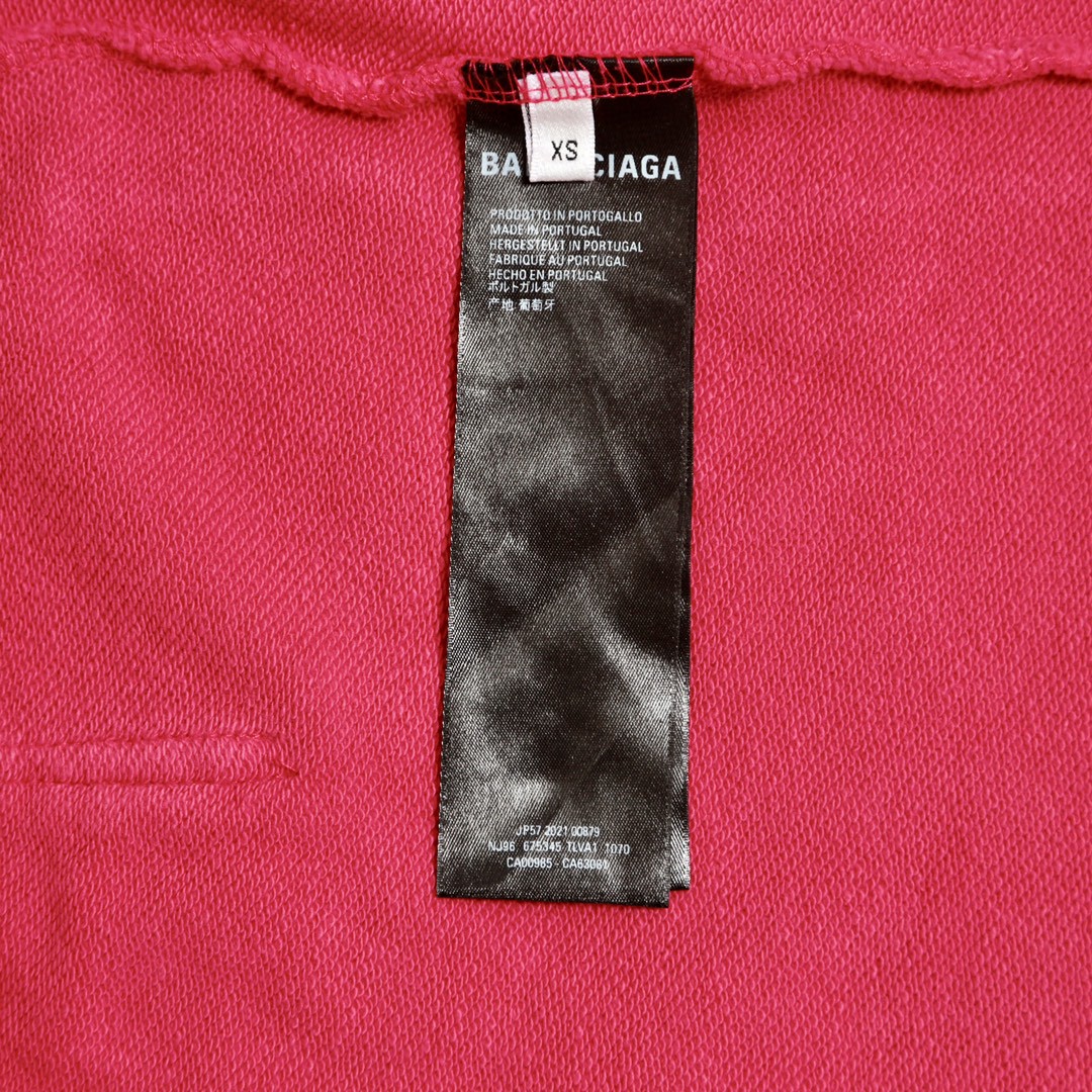 Balenciaga 巴黎世家 波浪字母刺绣Logo 扎染连帽拉链卫衣 宽松 男女同款 粉色