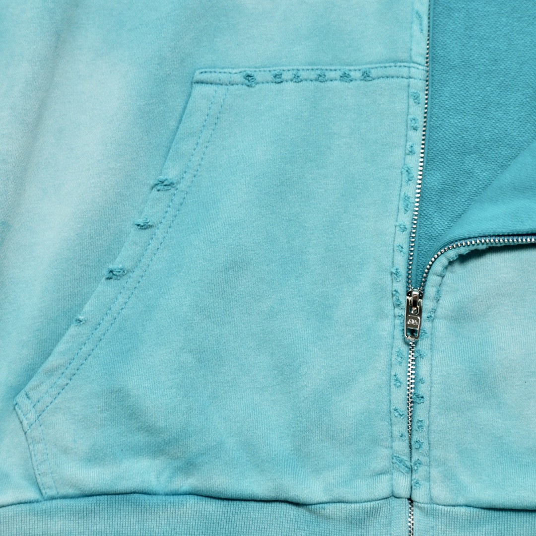 Balenciaga 巴黎世家 波浪字母刺绣Logo 扎染连帽拉链卫衣 宽松 男女同款 蓝色