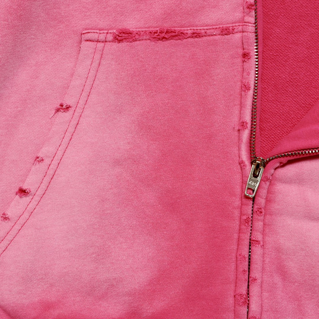 Balenciaga 巴黎世家 波浪字母刺绣Logo 扎染连帽拉链卫衣 宽松 男女同款 粉色