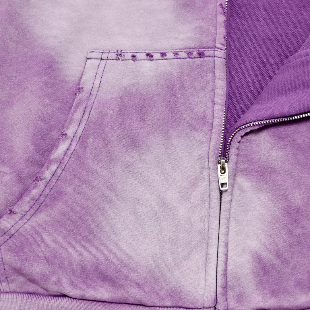 Balenciaga 巴黎世家 波浪字母刺绣Logo 扎染连帽拉链卫衣 宽松 男女同款 紫色