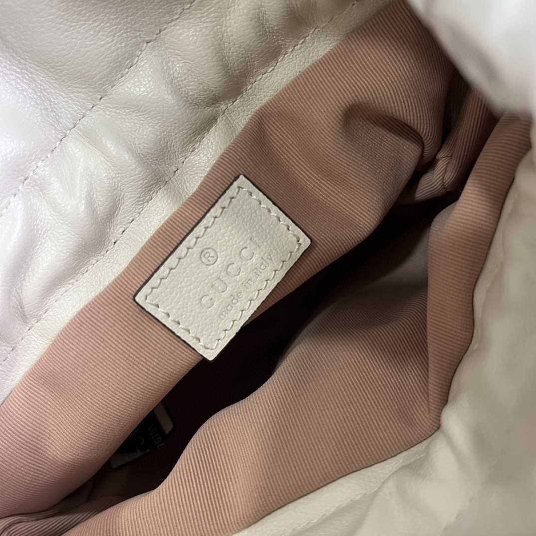 原厂皮 GUCCI 古驰 Blondie 抽绳开合流苏皮革 水桶包 斜挎包 手提包 白色 760313-AACP7-9022