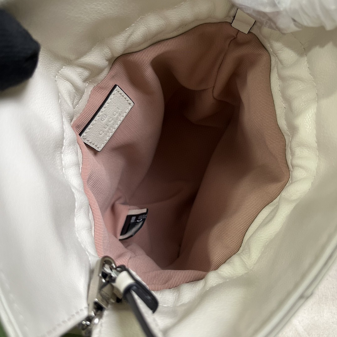 原厂皮 GUCCI 古驰 Blondie 抽绳开合流苏皮革 水桶包 斜挎包 手提包 白色 760313-AACP7-9022