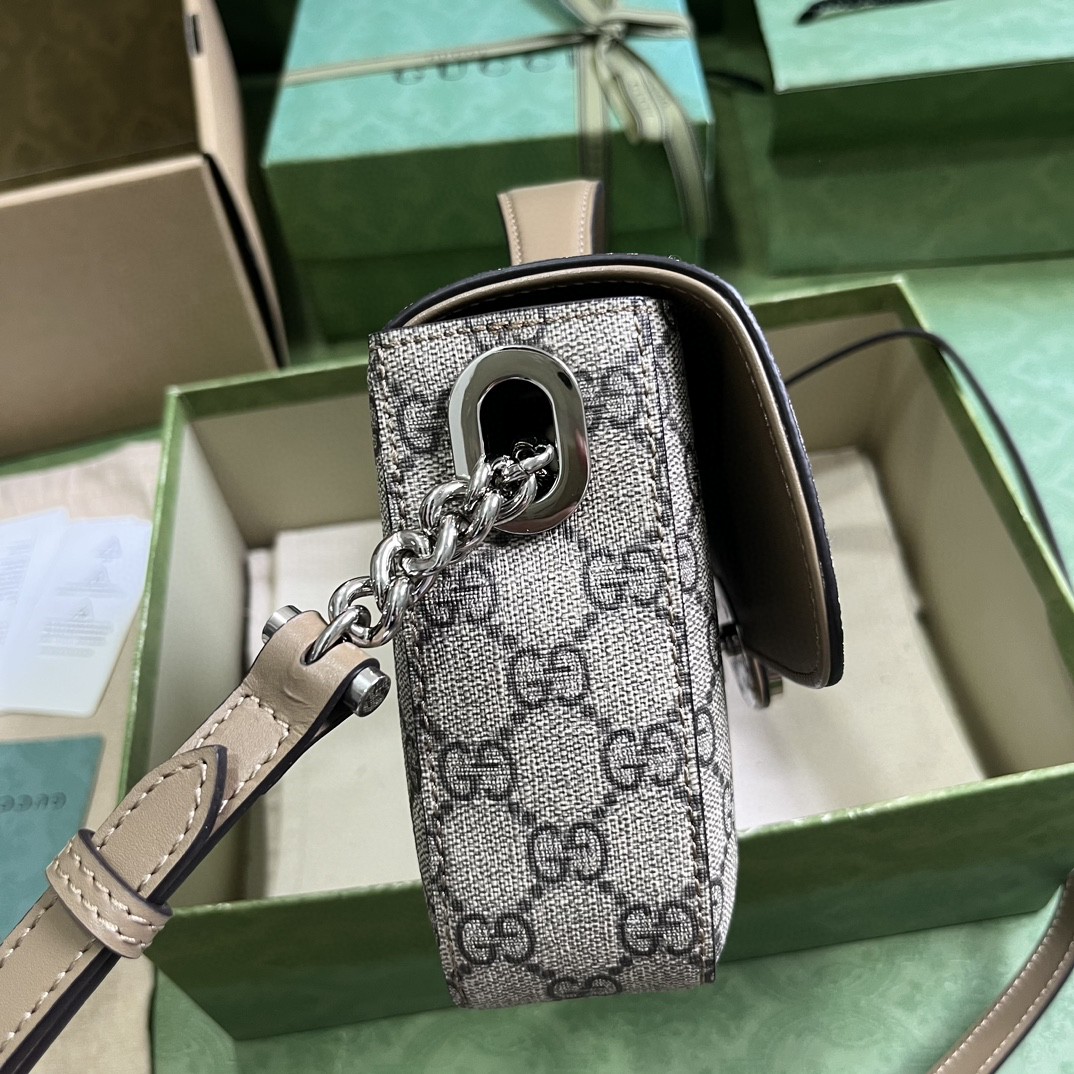 原厂皮 GUCCI 古驰 Petite 双G徽标可拆卸肩带 单肩包 斜挎包 手提包 小号 棕色 739721-FACJP-9769