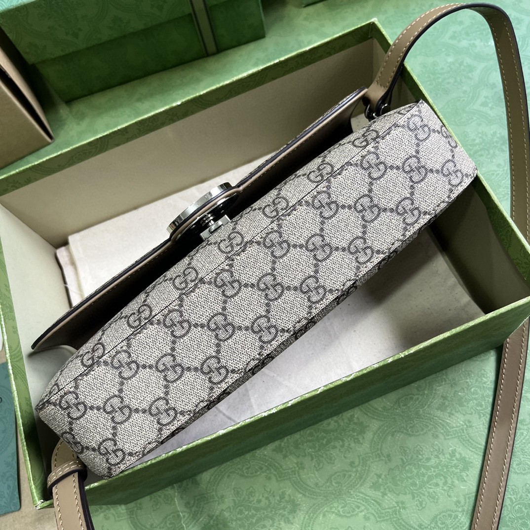原厂皮 GUCCI 古驰 Petite 双G徽标可拆卸肩带 单肩包 斜挎包 手提包 小号 棕色 739721-FACJP-9769