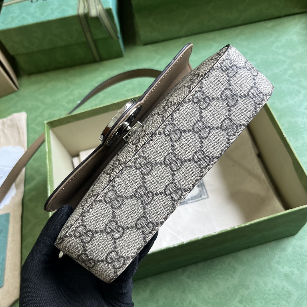 原厂皮 GUCCI 古驰 Petite 双G徽标可拆卸肩带 单肩包 斜挎包 手提包 棕色 739722-FACJP-9769