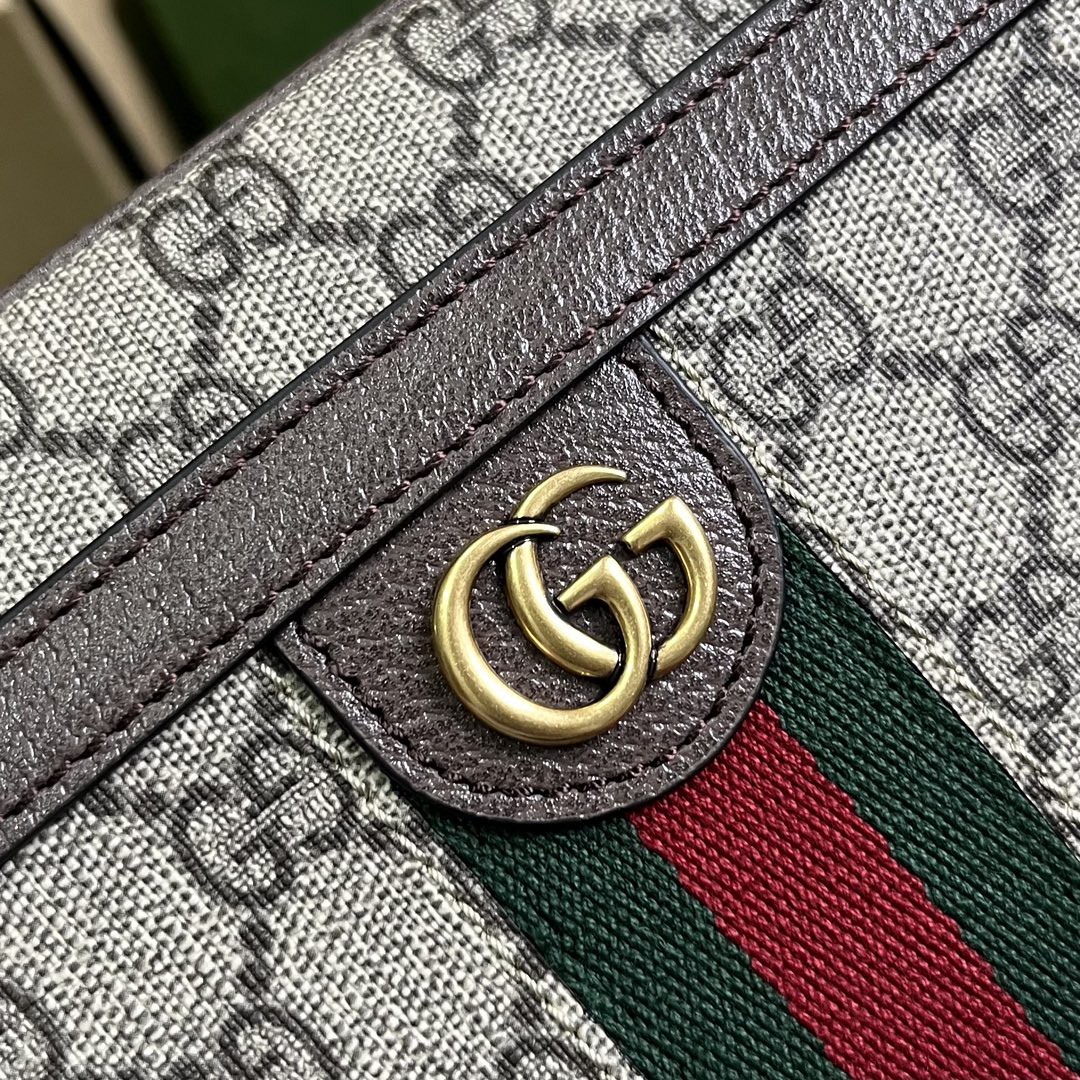 原厂皮 GUCCI 古驰 Ophidia 通体双G Logo 印花 手拿包 手提包 棕色