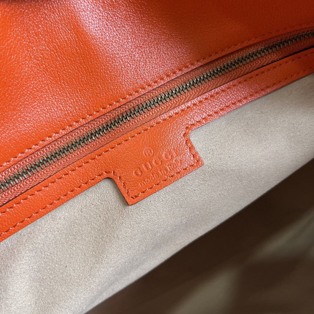 原厂皮 GUCCI 古驰 Diana 竹节 磁扣开合皮革 斜挎包 单肩包 手提包 大号 橙色 746245