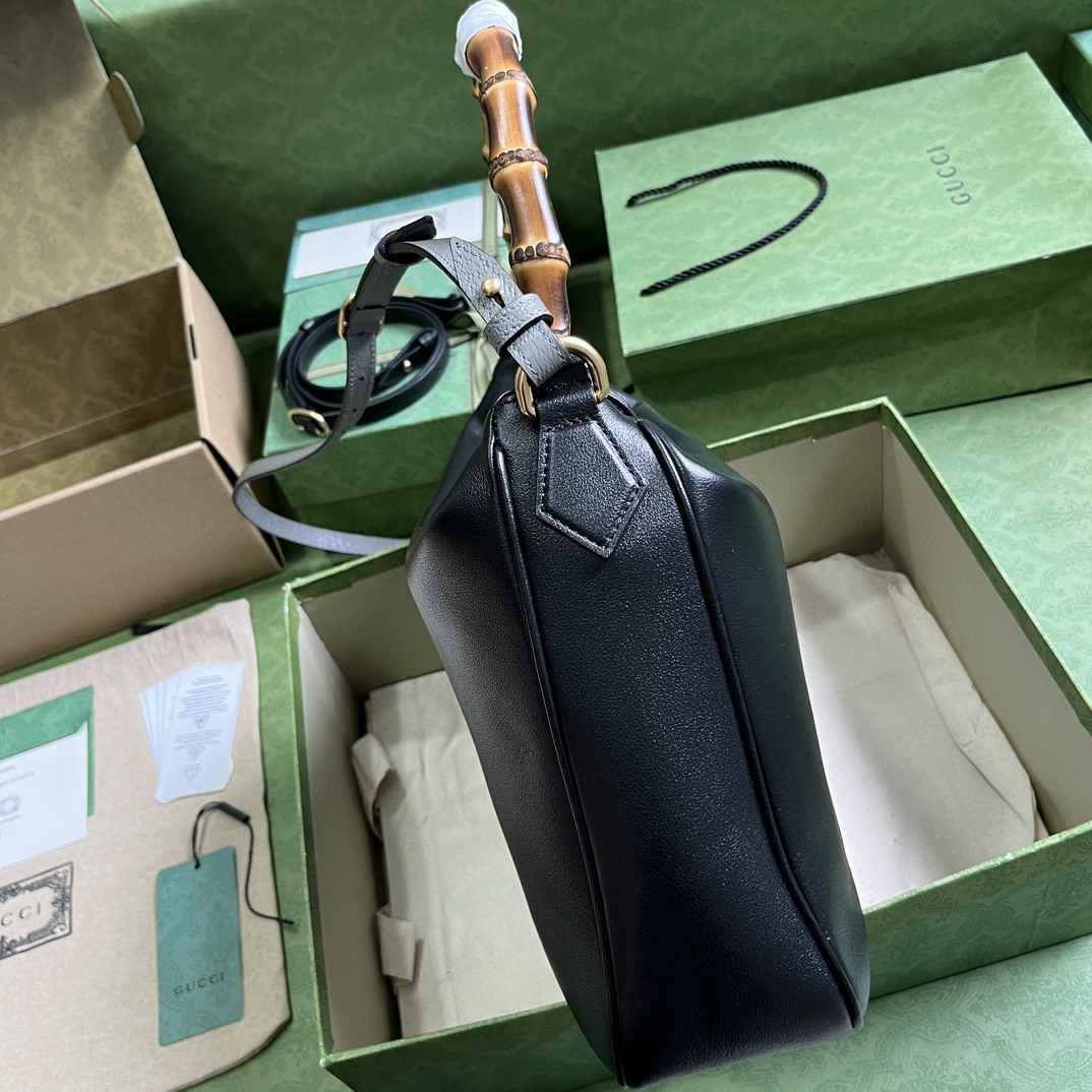 原厂皮 GUCCI 古驰 Diana 竹节 磁扣开合皮革 斜挎包 单肩包 手提包 大号 黑色 746245
