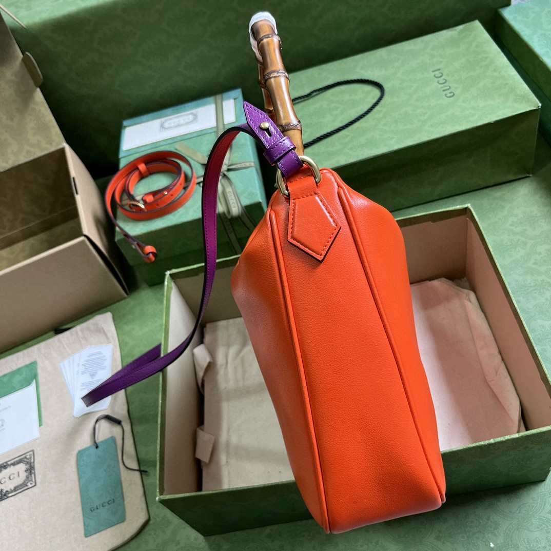 原厂皮 GUCCI 古驰 Diana 竹节 磁扣开合皮革 斜挎包 单肩包 手提包 大号 橙色 746245