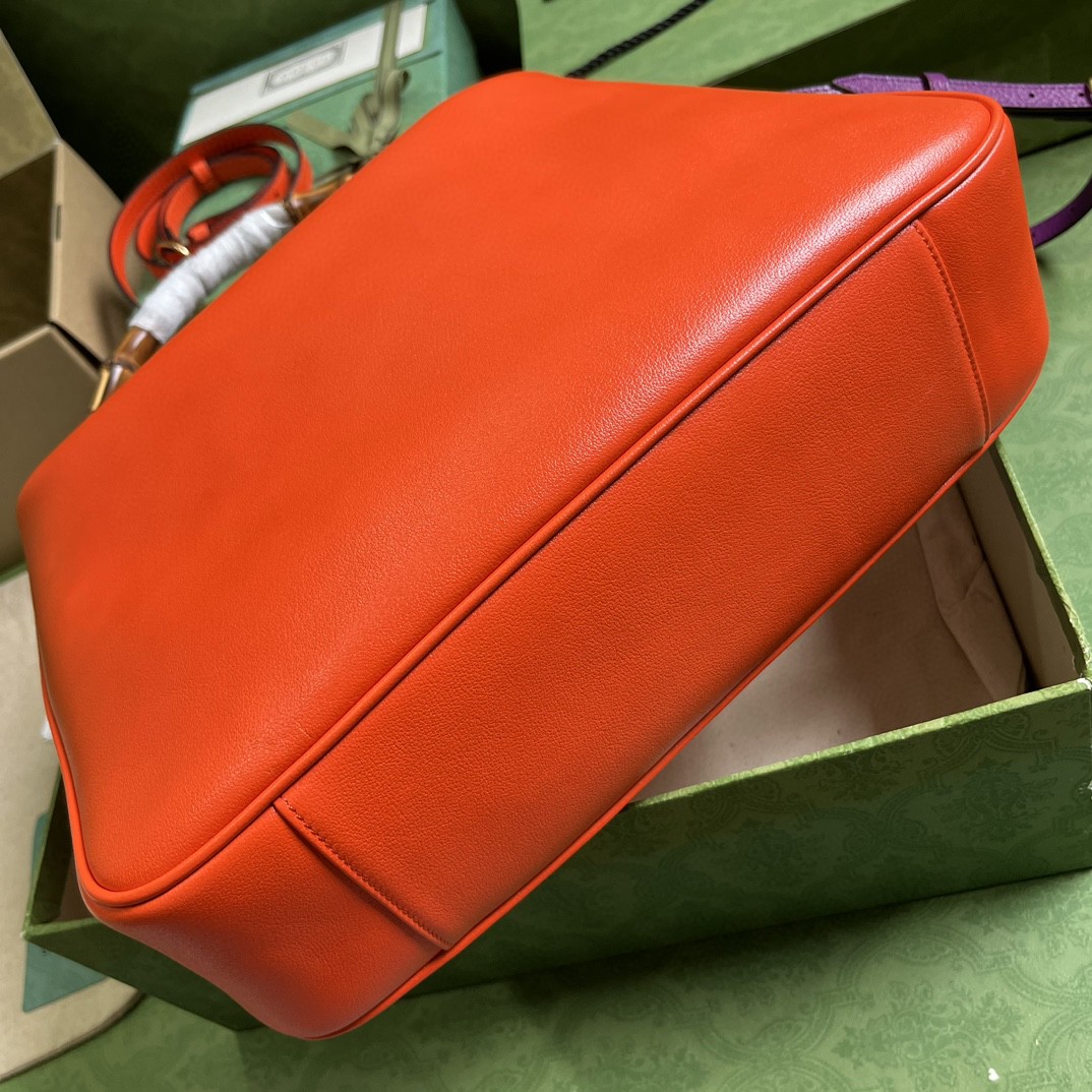 原厂皮 GUCCI 古驰 Diana 竹节 磁扣开合皮革 斜挎包 单肩包 手提包 大号 橙色 746245