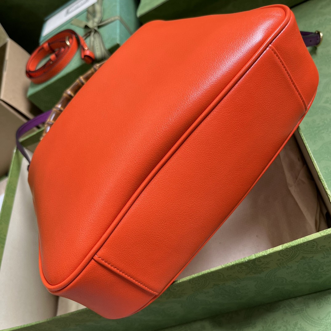 原厂皮 GUCCI 古驰 Diana 竹节 磁扣开合皮革 斜挎包 单肩包 手提包 中号 橙色 