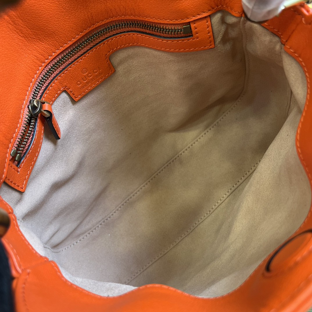 原厂皮 GUCCI 古驰 Diana 竹节 磁扣开合皮革 斜挎包 单肩包 手提包 小号 橙色 746251-UAAAY-7564