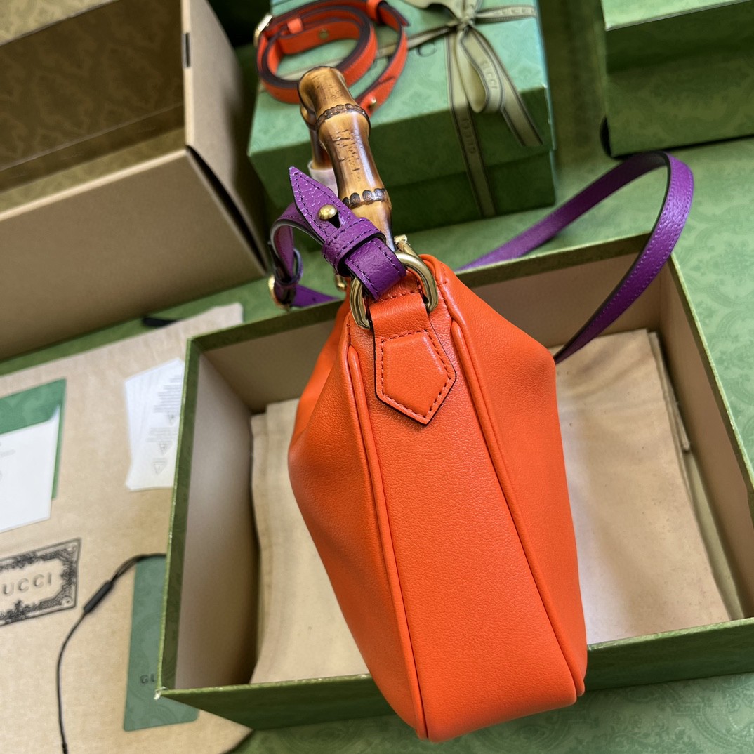 原厂皮 GUCCI 古驰 Diana 竹节 磁扣开合皮革 斜挎包 单肩包 手提包 小号 橙色 746251-UAAAY-7564