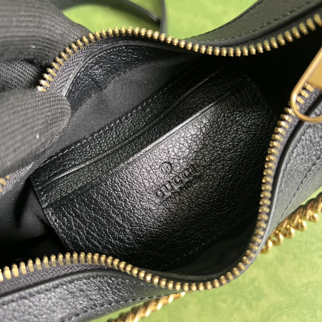 原厂皮 GUCCI 古驰 Aphrodite 金色Logo拉链开合皮革新月腋下包 单肩包 斜挎包 手提包 小号 黑色 731817-AAA9F-1000