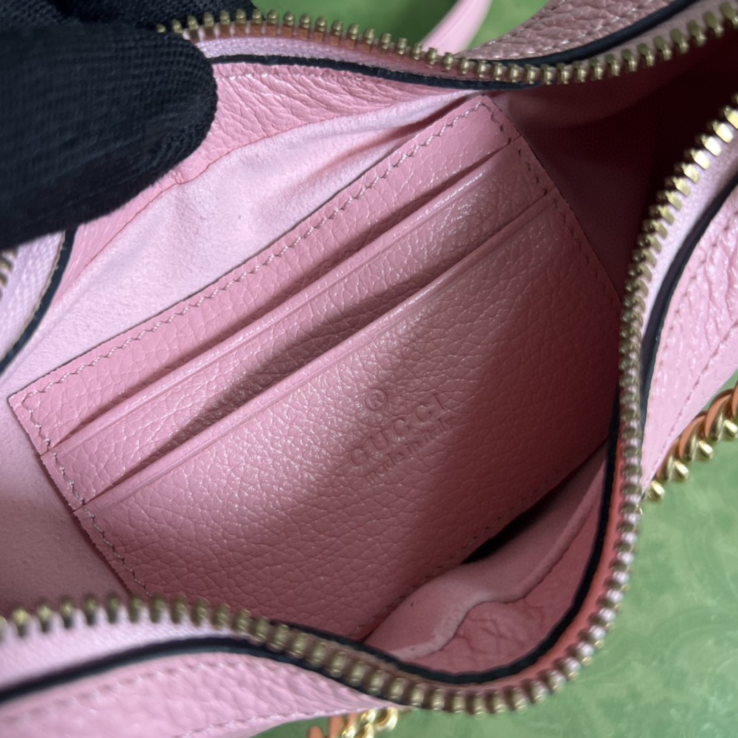 原厂皮 GUCCI 古驰 Aphrodite 金色Logo拉链开合皮革新月腋下包 单肩包 斜挎包 手提包 小号 粉色 731817-AAA9F-5815