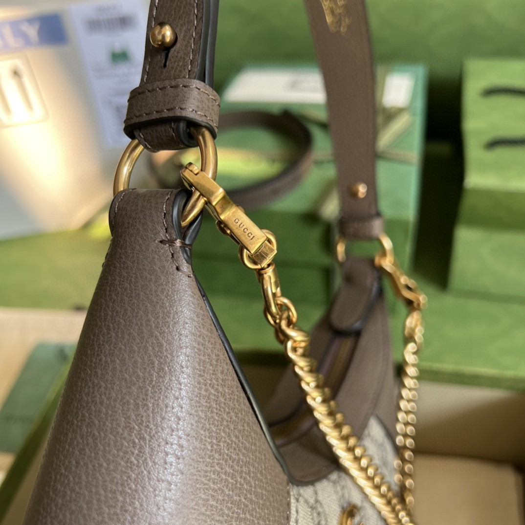 原厂皮 GUCCI 古驰 Aphrodite 金色Logo拉链开合皮革新月 腋下包 单肩包 斜挎包 手提包 小号 棕色 731817