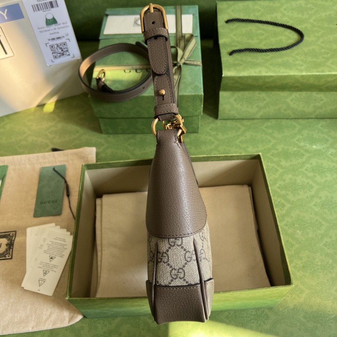 原厂皮 GUCCI 古驰 Aphrodite 金色Logo拉链开合皮革新月 腋下包 单肩包 斜挎包 手提包 小号 棕色 731817