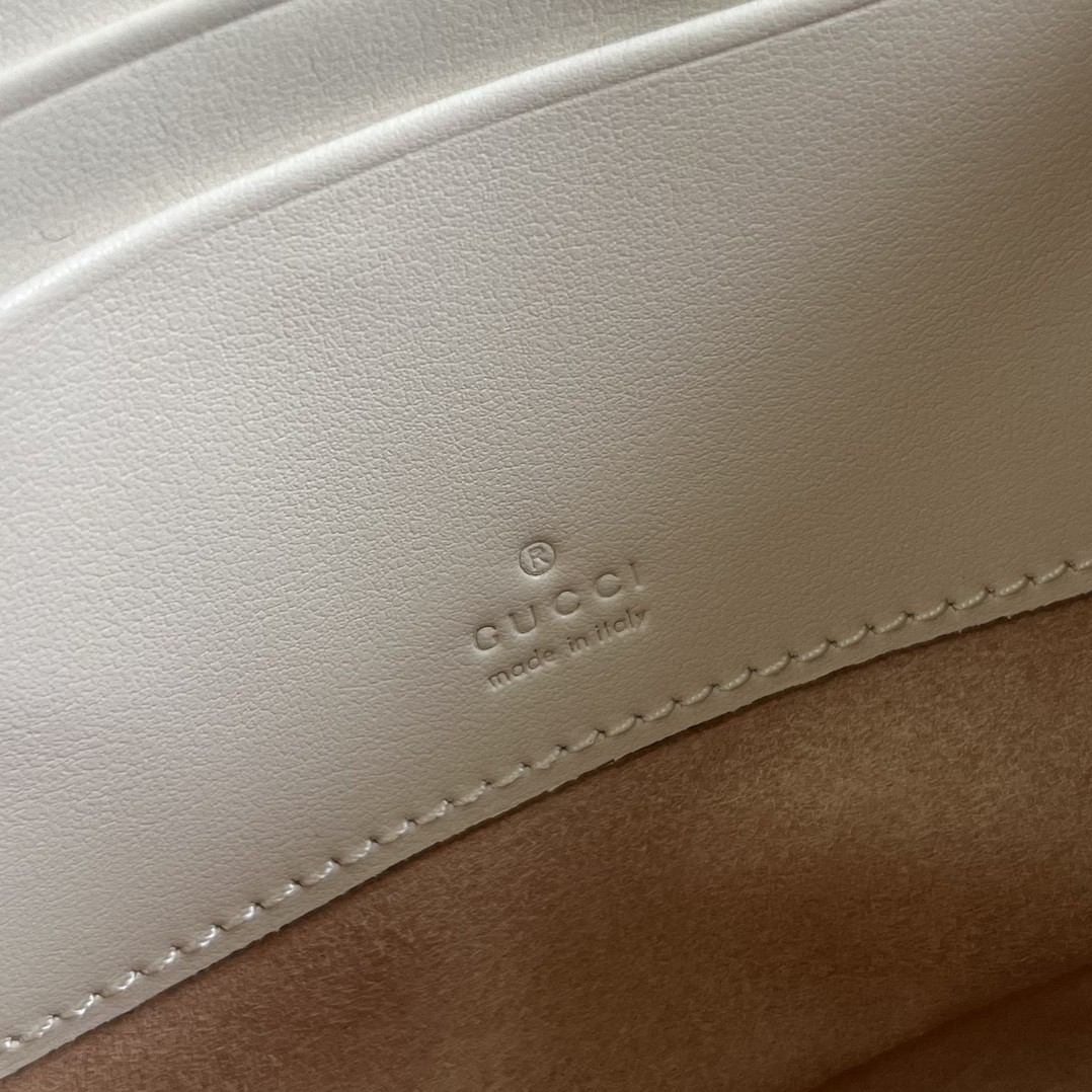 原厂皮 GUCCI 古驰 GG Marmont系列 双徽标链条肩带珩缝人字纹皮革 单肩包 斜挎包 手提包 白色 746431-DTDHT-9022