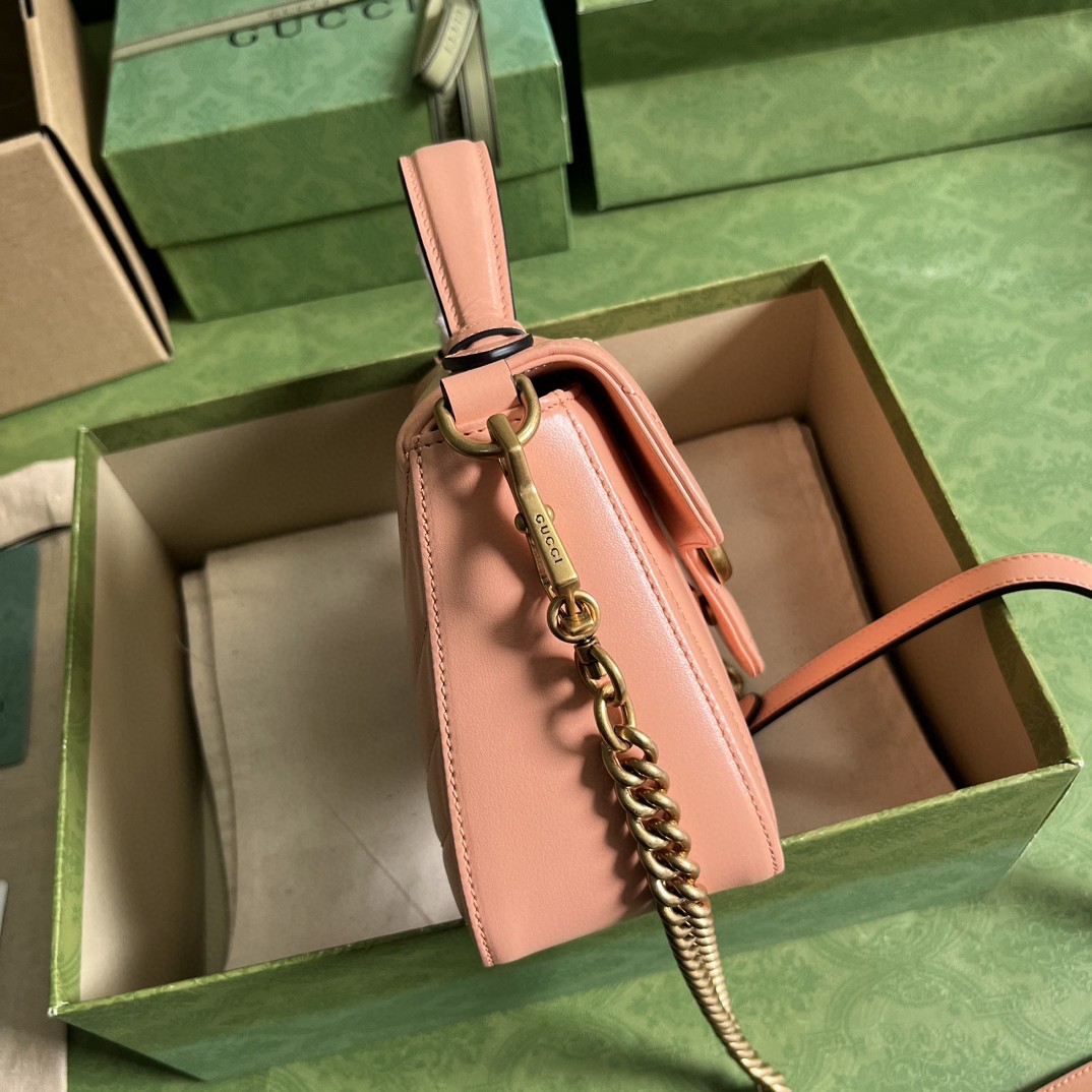 原厂皮 GUCCI 古驰 Marmont 系列 双G徽标拉链开合珩缝皮革 相机包 斜挎包 手提包 粉色 447632-AABZE-6707