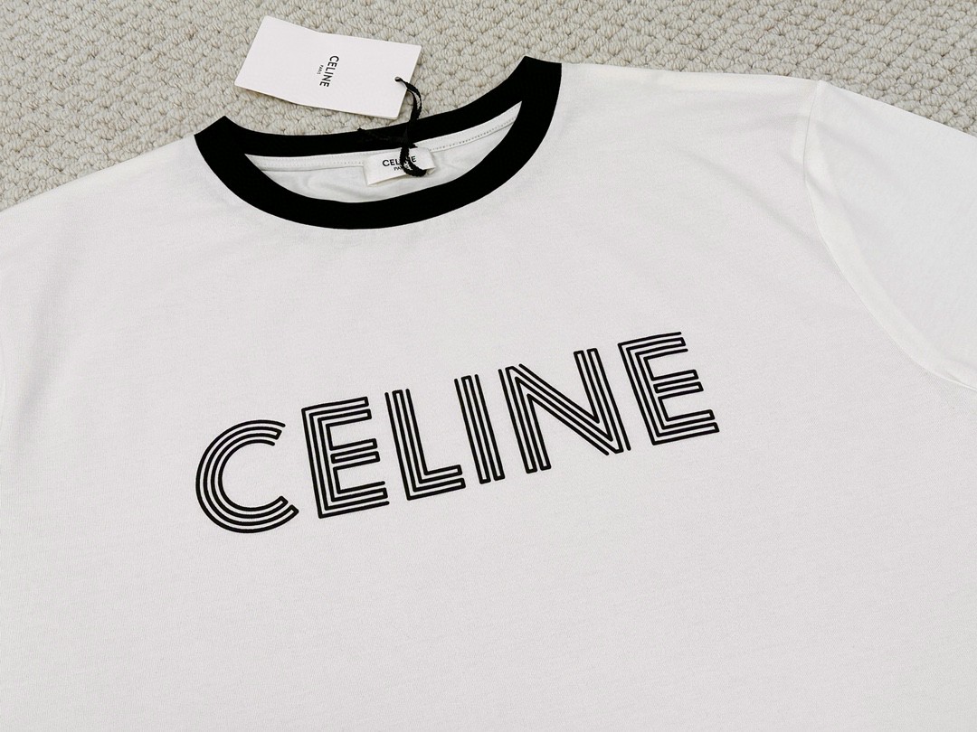 CELINE 赛琳 字母Logo T恤 圆领 短袖 夏款 男女同款 白色