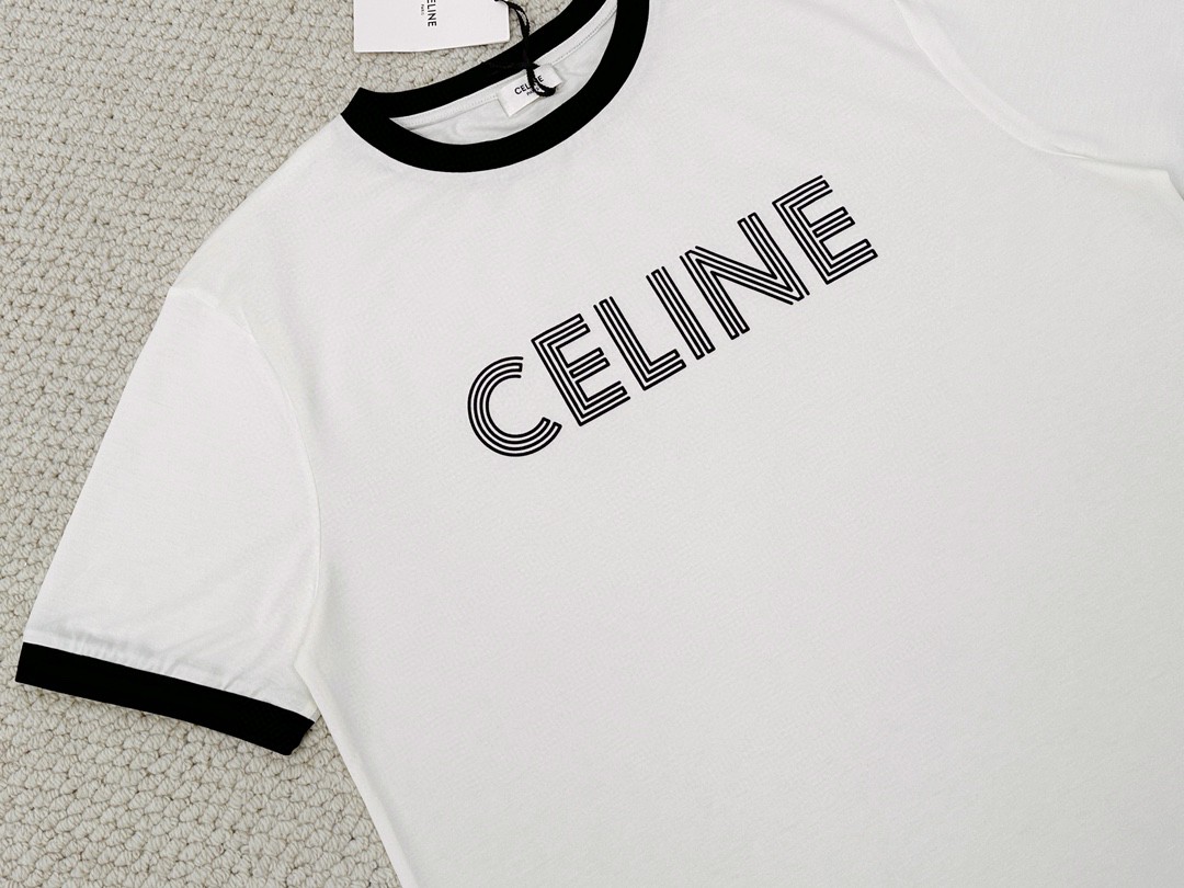 CELINE 赛琳 字母Logo T恤 圆领 短袖 夏款 男女同款 白色