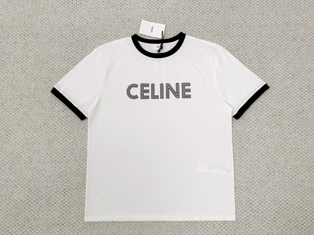 CELINE 赛琳 字母Logo T恤 圆领 短袖 夏款 男女同款 白色