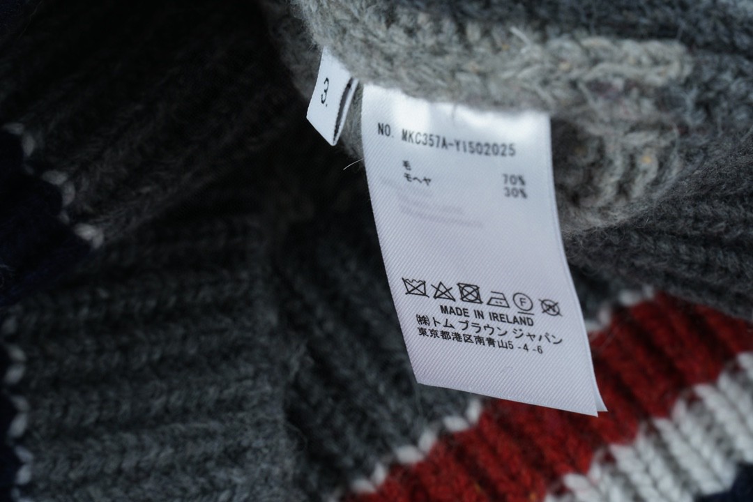 Thom Browne 拼色条纹单排扣羊毛衫 灰色 针织衫 开衫 毛衣 外套 长袖 男女同款 MKC357F-Y1502-982