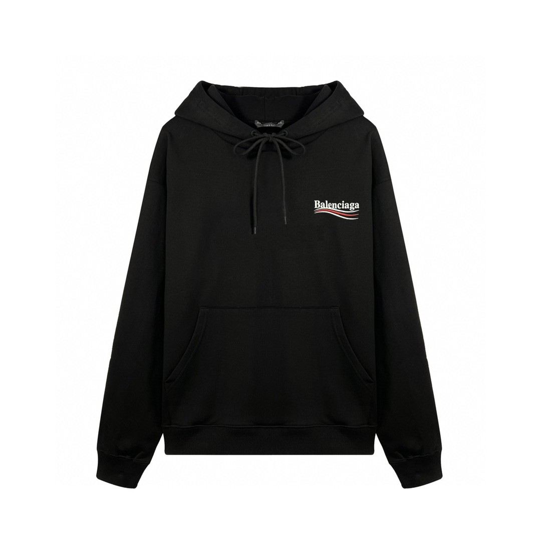 Balenciaga 巴黎世家 可乐 印花波浪 Logo 黑色 连帽卫衣 套头卫衣 长袖 秋冬 男女同款 