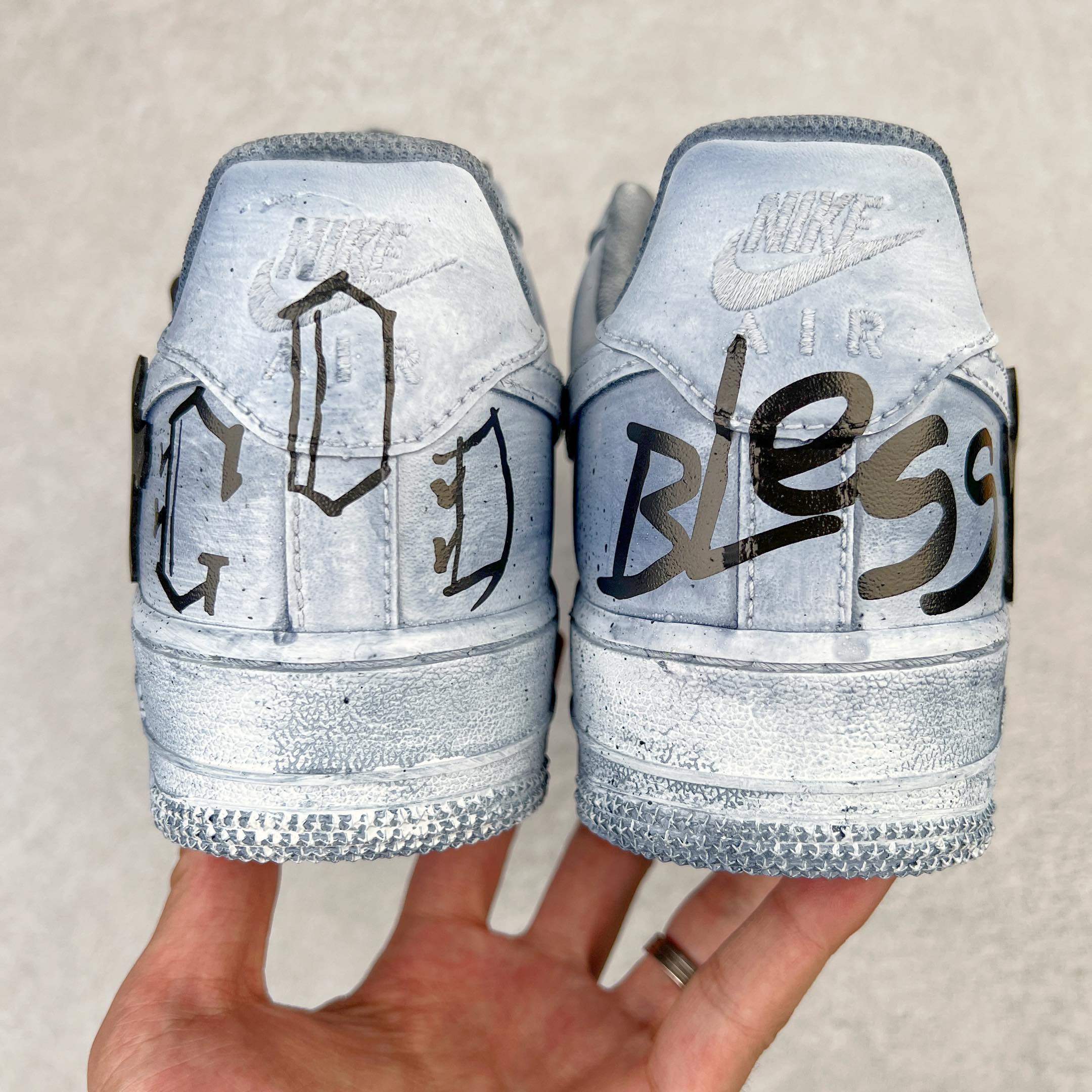 高级客制 Air Force 1'07 Low"White Blue  Chrome Hearts  旧泼墨克罗心  低筒  空军一号 休闲鞋 板鞋 男鞋 