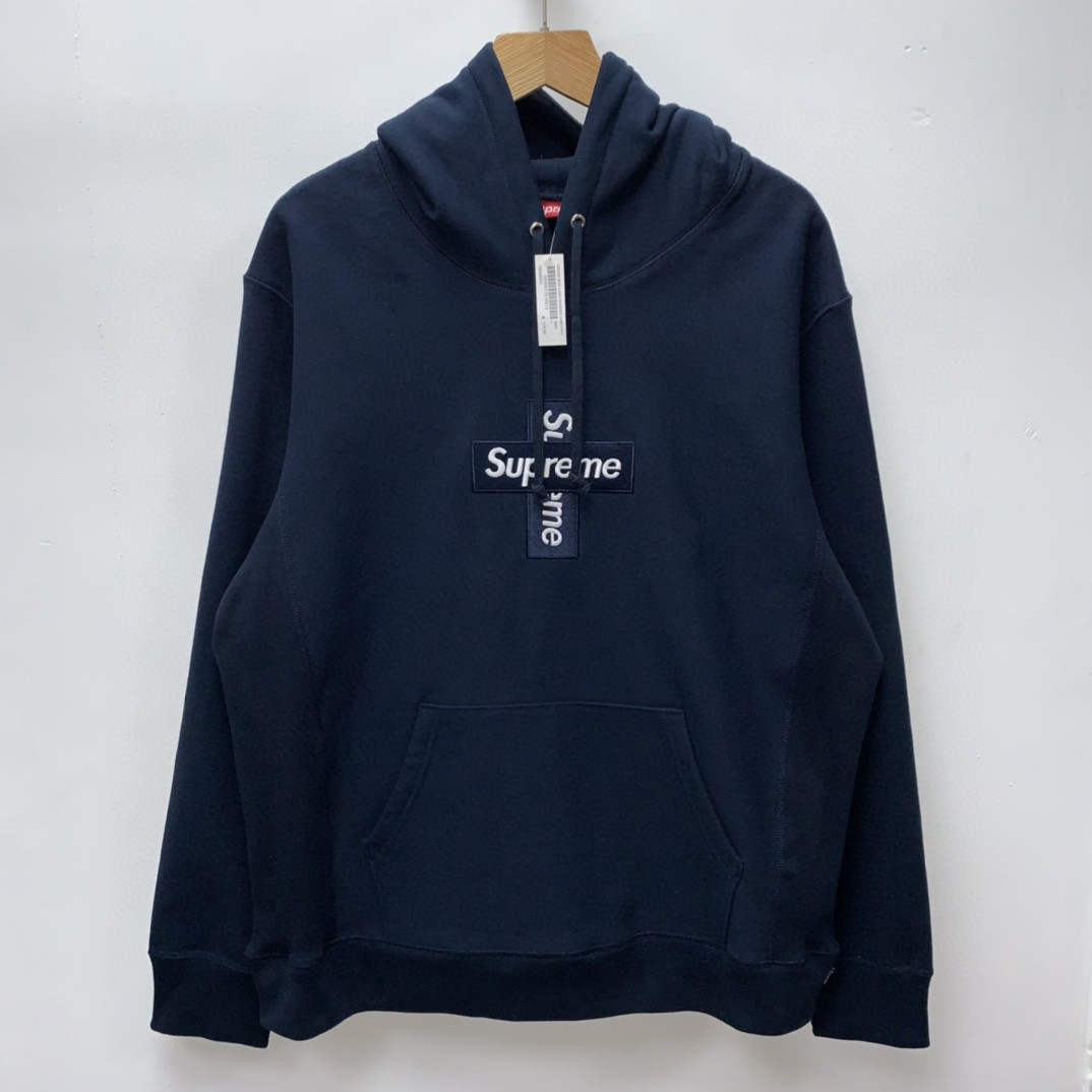 Supreme Week 15 Cross Box Logo Hooded Sweatshirt Logo 刺绣徽标 深蓝色 连帽卫衣 加绒加厚 宽松 男女同款 SUP-FW20-335