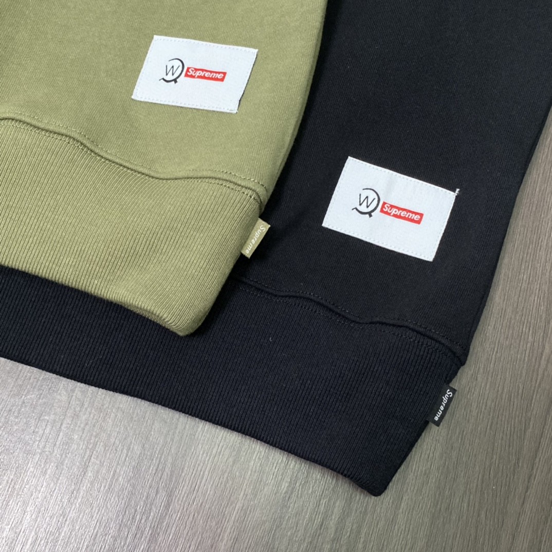 Supreme Week 15 WTAPS 联名款 Crewneck 字母徽标 Logo 印花 卡其绿 黑色 圆领套头卫衣 加绒 宽松 男女同款 SUP-FW21-339