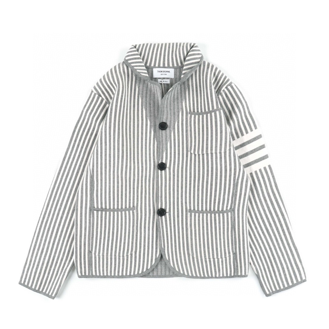Thom Browne 22FW 条纹西装外套 灰色 长袖 秋冬款 男女同款 