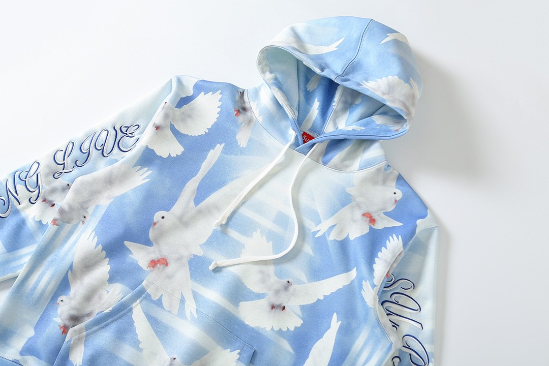 Supreme SS22 Week 2 Doves Hooded Sweatshirt 和平鸽 印花 蓝色 黑色 连帽卫衣 套头 长袖 秋冬款 男女同款 SUP-SS22-125