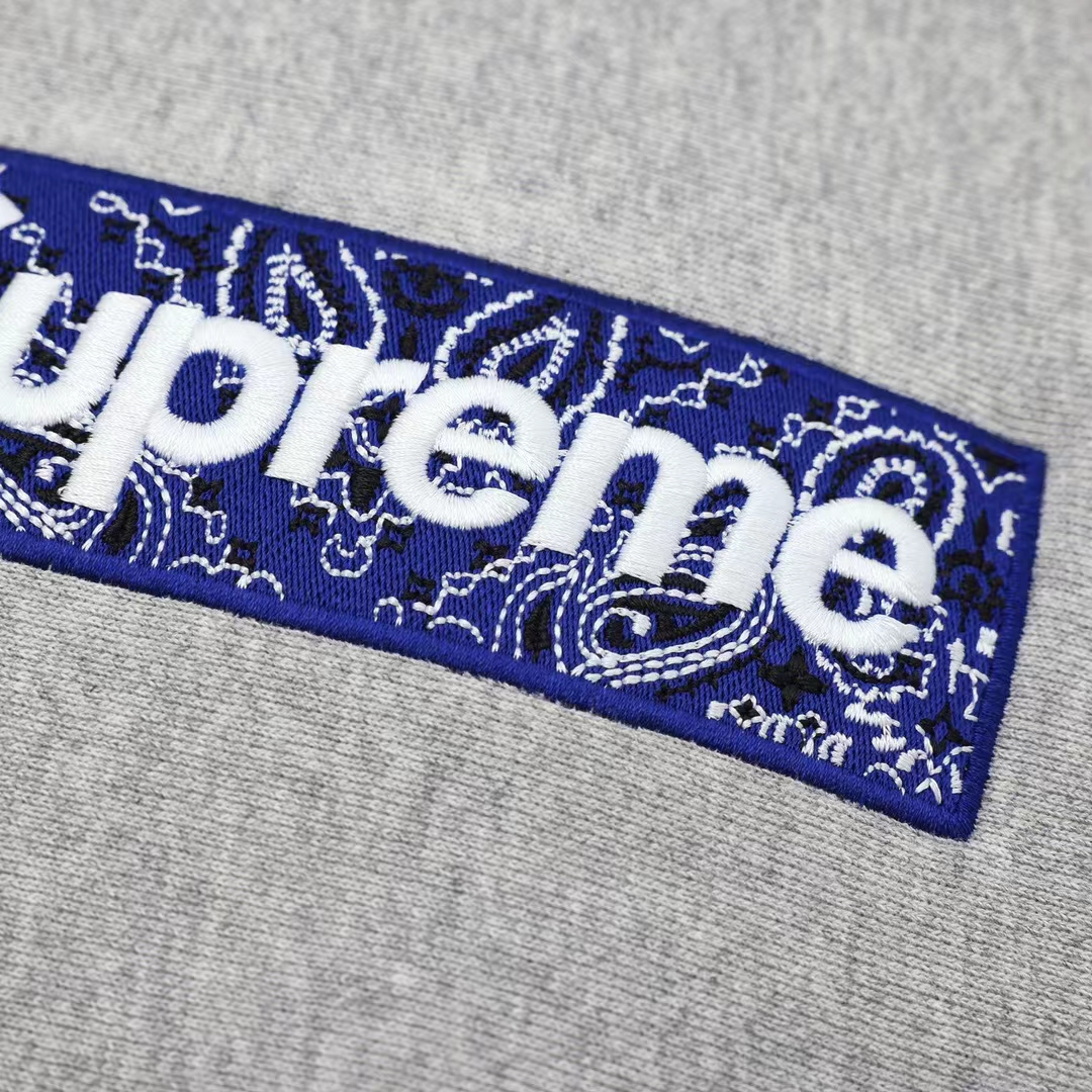 Supreme 19FW Bandana Box Logo Hooded 灰色 腰果花刺绣 长袖 保暖 加绒 卫衣男女同款 SUP-FW19-10830