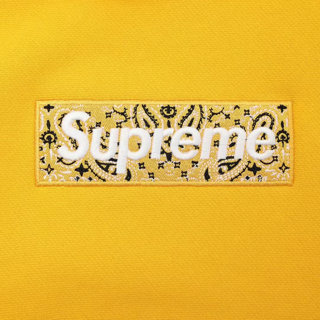Supreme 19FW Bandana Box Logo Hooded 黄色 腰果花刺绣 长袖 保暖 加绒 卫衣男女同款 SUP-FW19-10826