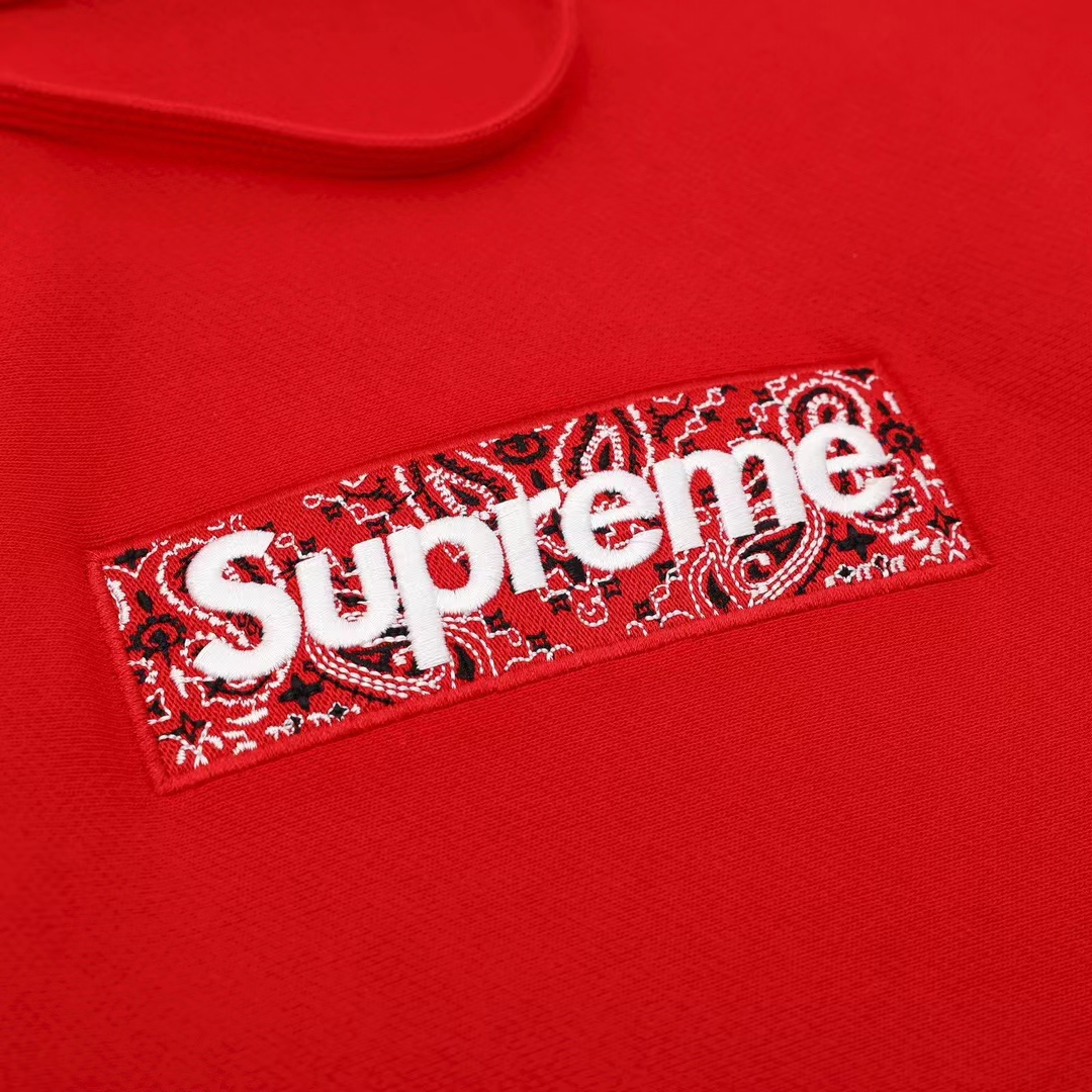 Supreme 19FW Bandana Box Logo Hooded 灰色 腰果花刺绣 长袖 保暖 加绒 卫衣男女同款 SUP-FW19-10828